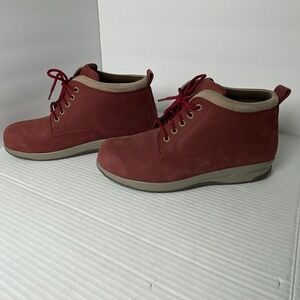 SAS Red Nubuck Lace Up Walking Comfort Ankle Boots Womens 8W Minimalist Non Slip